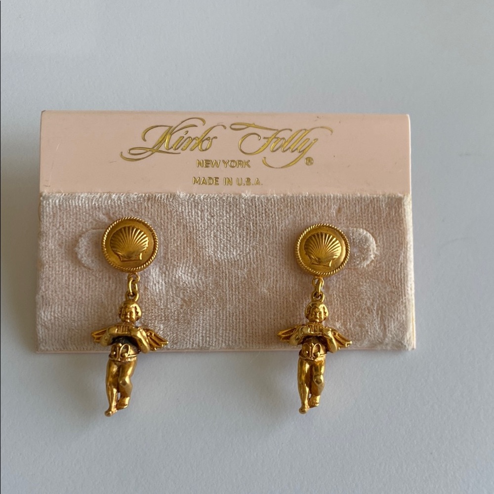 NWT Kirks Folly Angels Gold Tone Earrings